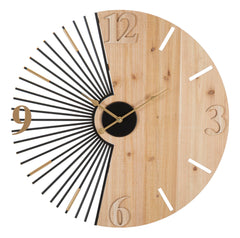 Horloge murale ronde métal et bois design rayons du soleil
