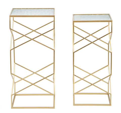Table carrée en métal doré avec plateau en verre