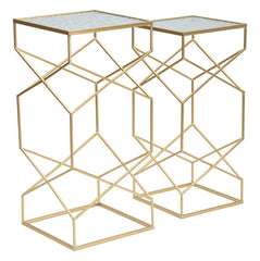 Table carrée en métal doré avec plateau en verre