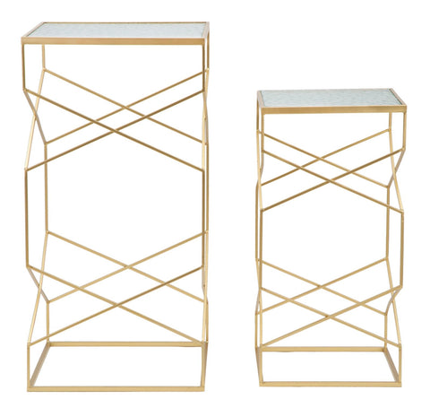 Table carrée en métal doré dessus en verre