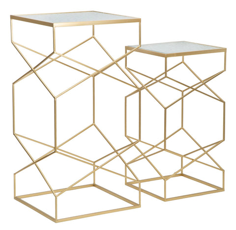 Table carrée en métal doré dessus en verre