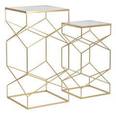 Table carrée en métal doré dessus en verre