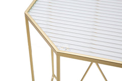 Tables carrées en métal doré plateau en verre