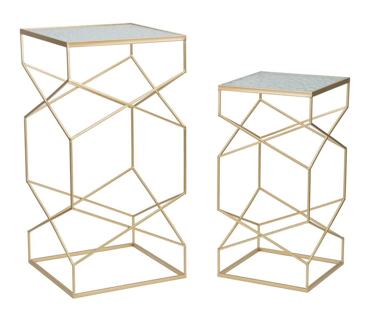 Table carrée en métal doré dessus en verre