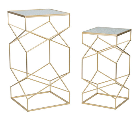 Table carrée en métal doré dessus en verre