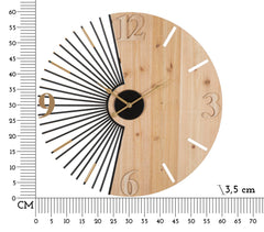 Horloge murale ronde métal et bois design rayons du soleil