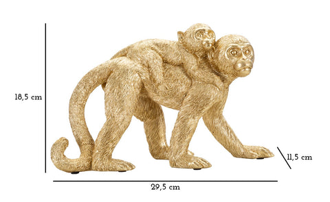 Escultura Mono Mamá dorado con cachorro