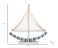 Voilier en bois avec base et filet en tissu
