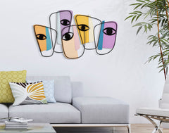Panneau mural décoratif métal 3D visages colorés