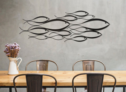 Panneau mural décoratif 3D Poissons métal Noir