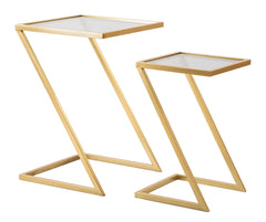 Table d'appoint paire métal doré plateau en verre fumé