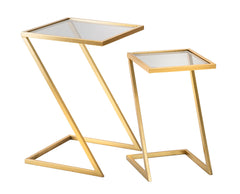 Table d'appoint paire métal doré plateau en verre fumé