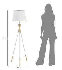 Lampadaire Triply Métal Blanc et Doré Abat-jour Tissu Blanc
