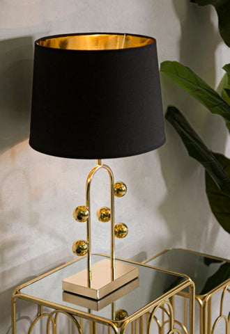 Lámpara de mesa Bubble metal dorado pantalla tela negra