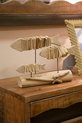 Sculpture poisson en bois socle bois