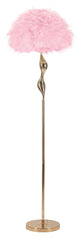 Lampe sur pied Slim Métal Doré abat-jour Plumes Rose