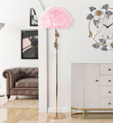 Lampe sur pied Slim Métal Doré abat-jour Plumes Rose