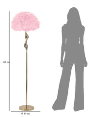 Lampe sur pied Slim Métal Doré abat-jour Plumes Rose