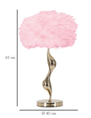 Lampe de table Slim en métal doré et abat-jour en plumes Rose