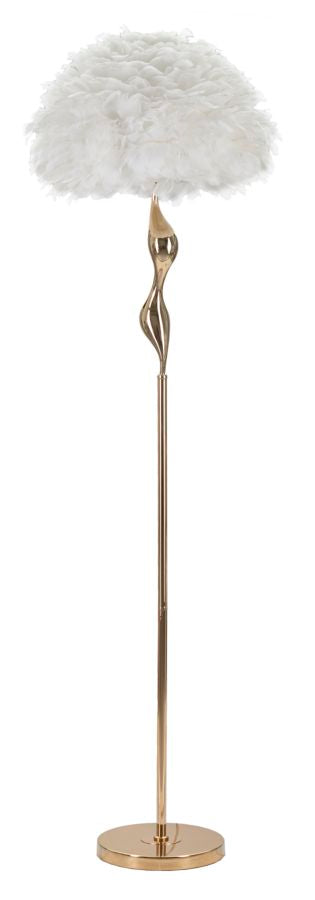 Lámpara de pie Slim Metal dorado Pantalla de plumas blancas