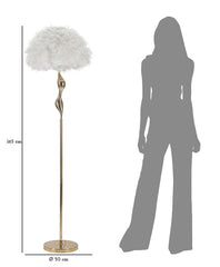 Lampe de sol Slim Métal doré Abat-jour en plumes Blanches