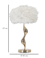 Lampe de table Slim métal doré abat-jour en plumes blanches