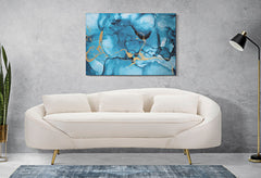 Impression sur toile abstraite design bleu doré