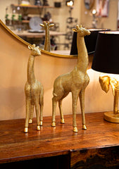 Statue Girafe debout dorée motif à carreaux