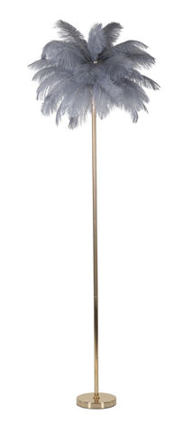 Lampe de sol Palm métal doré abat-jour plumes blanches