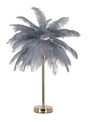 Lampe de table métallique doré abat-jour plumes blanches