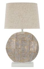 Lampe de table en résine décor géométrique abat-jour tissu beige