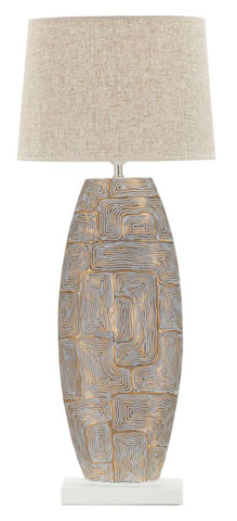 Lámpara de mesa de resina Eclips Tower pantalla de tela Beige