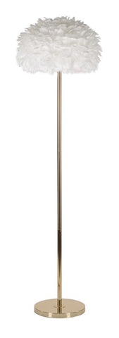 Lampadaire Slim en métal doré et abat-jour plumes synthétiques Blanc