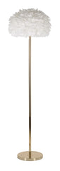 Lampadaire Slim en métal doré et abat-jour plumes synthétiques Blanc