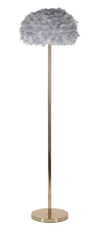 Lampe de sol en métal doré abat-jour plumes synthétiques Gris
