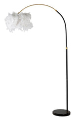 Lampadaire arqué métal noir abat-jour plumes synthétiques