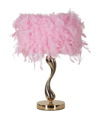 Lampe de table Chariot Métal Doré Abat-jour Plumes Synthétiques Roses
