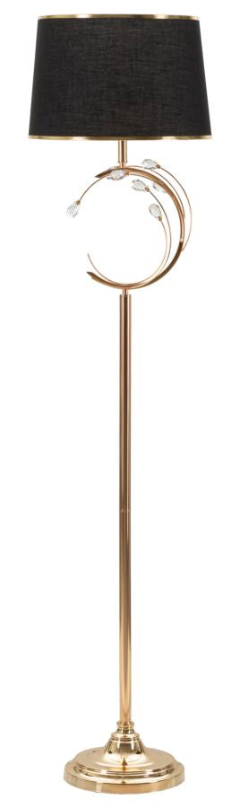 Lampe de sol Bruxelles Métal Doré abat-jour Tissu Noir avec bordure Dorée