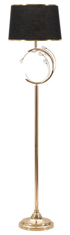 Lampe de sol Bruxelles Métal Doré abat-jour Tissu Noir avec bordure Dorée