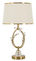 Lampe de table Versailles métal doré abat-jour tissu beige bordé d'or