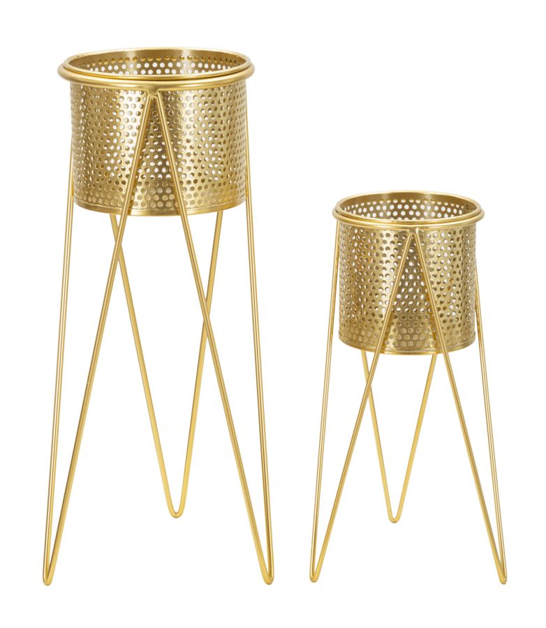 Porte-vases métal doré ensemble de 2 pièces décoré de sculptures rondes irrégulières