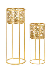 Porte-vases en métal doré ensemble de 2 pièces décorés de sculptures irrégulières