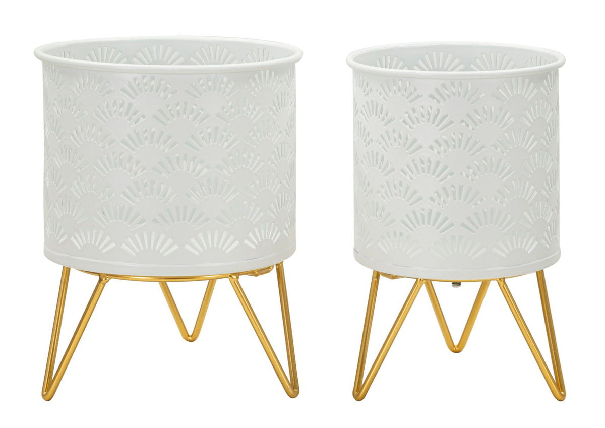 Ensemble de porte-vase Carly métal blanc et support doré