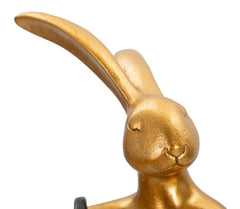 Lampe de table en résine dorée modèle Lapin abat-jour en tissu blanc
