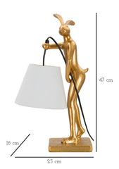 Lampe de table en résine dorée modèle Lapin abat-jour en tissu blanc