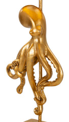 Lampe de table en résine dorée Poulpe abat-jour tissu blanc