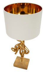 Lampe de table en résine dorée Poulpe abat-jour tissu blanc