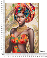 Peinture sur toile avec cadre en bois femme en costumes traditionnels cadre métal doré