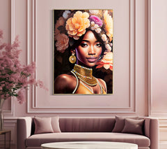 Peinture sur toile Zena cadre bois et métal doré