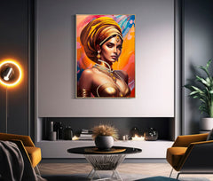 Tableau peinture Samira cadre bois et métal doré